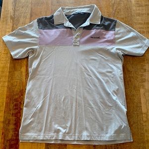 Travis Mathew golf shirt  - light gray with pink and black striping